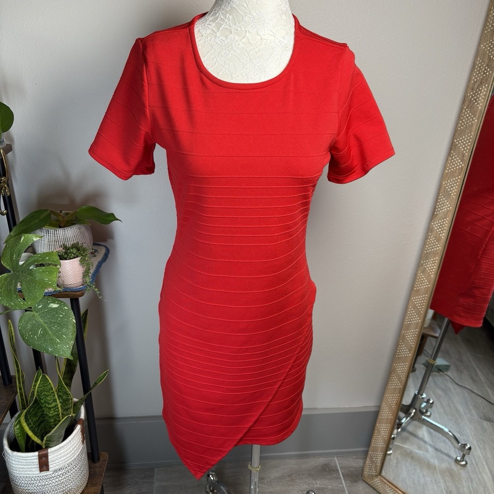 June & Hudson Womens L Red Bodycon Dress Party Chic Bandage Spandex
